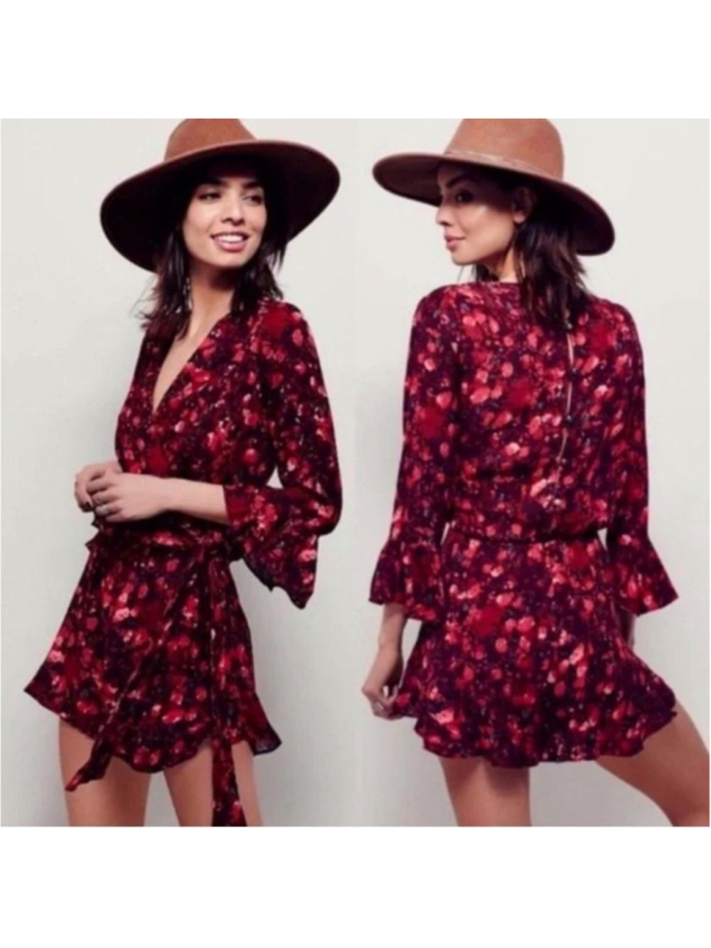 shorts romper berry floral sd tie v neck button back free people S coquette